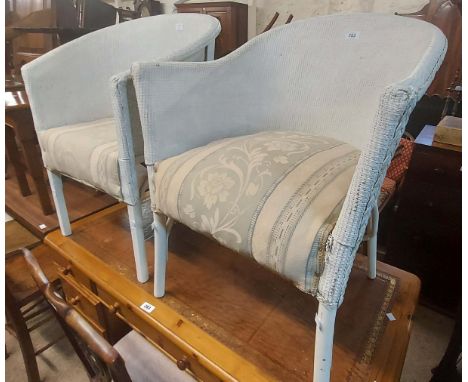 Two vintage loom style tub chairs with later painted finish