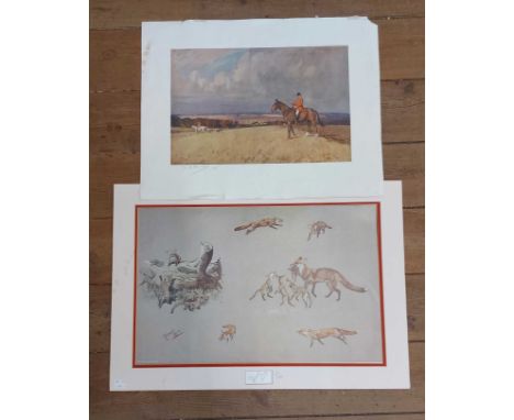 †Lionel Edwards: an unframed pencil signed coloured hunting print - sold with †Michael Lyne: a signed hunting print and an un