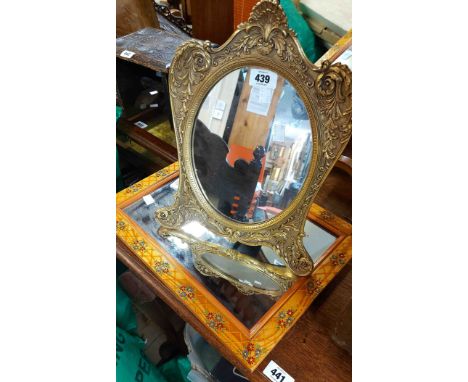 An ornate gilt resin framed dressing table mirror with easel back - sold with small oblong wall mirror with local hand painte