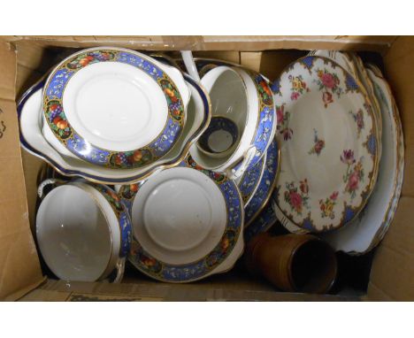 A box containing a quantity of assorted ceramic items including Newport pottery, part dinner service, etc.
