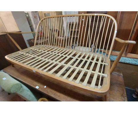 A 1.55m vintage Ercol light elm stick back settee frame