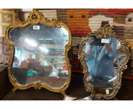 Two similar vintage ornate gilt framed Rococo style dressing table mirrors, both with easel backs - the larger by Aisonea