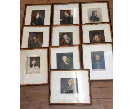 A set of ten antique Museum Galleries coloured portrait mezzotints all depicting notable 19th Century gentlemen - all signed 