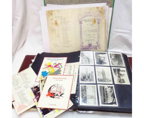 A folder containing a quantity of vintage menus, photographs and show programmes - sold with another containing assorted Maso