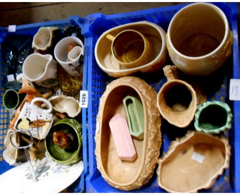 Two small crates containing a quantity of ceramic items including Sylvac vases, etc.
