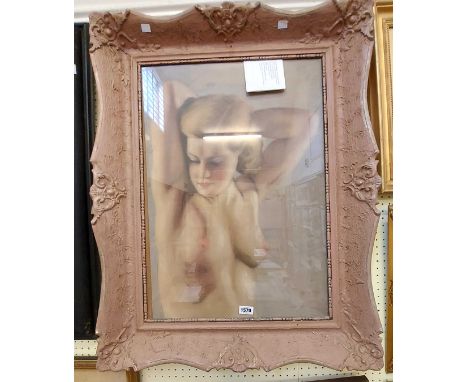 An ornate later painted framed pastel drawing portrait of a nude female - 68.5cm X 48cm - 2019 sales invoice included