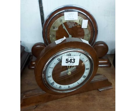 A vintage Bentima polished walnut cased timepiece with simple mechanical movement - sold with a similar Metamec with electric