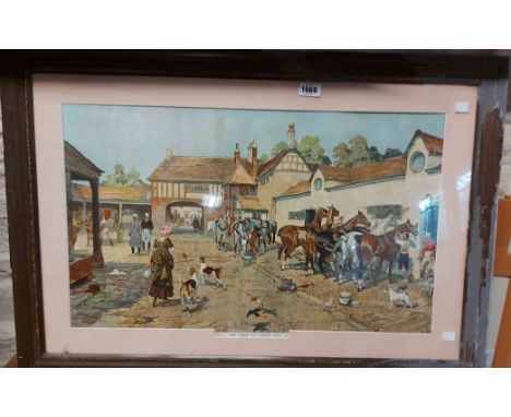 A framed coloured print entitled 'Inn Yard (100 Years Ago)'