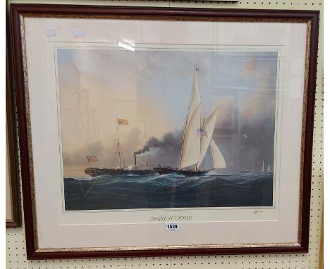 Tim Thompson: a framed coloured maritime print entitled 'The Great Yachts', depicting the British paddle steamer Victoria &am