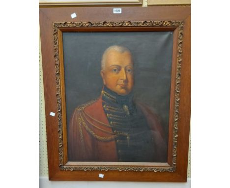 A late 19th Century oak framed oil on canvas portrait of 'General Nicholas Nepean', bearing handwritten paper label with deta