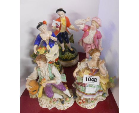 A pair of early 20th Century Sitzendorf porcelain figurines depicting a man and a woman in 18th Century clothing - sold with 