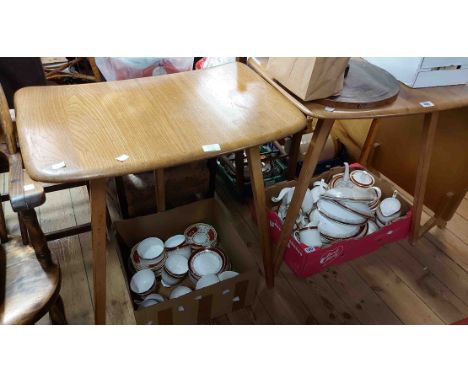 A pair of 60cm Ercol light elm D-end extension tables, set on tapered supports