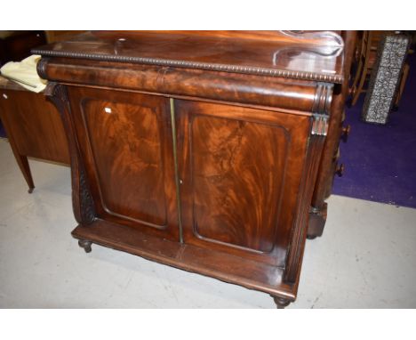 A Victorian buffet bar or side board having flame mahogany frontage with double drawer and under cupboard