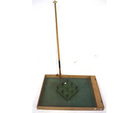 A vintage John Jaques bar table skittles set. Base size 91cm x 62cm