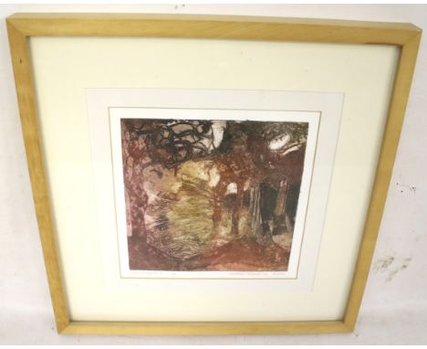 Sarah Ross-Thompson limited edition block print. 'Forestscapes 1' 3/5, signed and dated 2000, 30cm x 30cm, framed and glazed