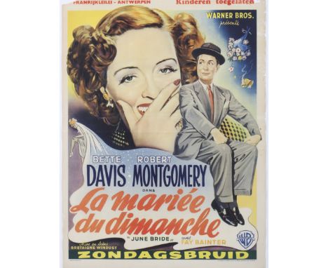 A vintage film poster 'La Marie du Dimanche'. Warner Bros. 'June Bride' (1948), with Bette Davis and Robert Montgomery. Print