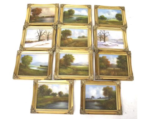 A set of eleven contemporary R. Witchard oil on boards. The majority depicting rural landscapes, all signed and in matching f