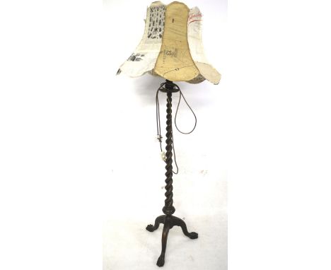 A vintage barley twist tripod standard lamp with ball and claw feet. Comes with a contemporary shade. H121cm