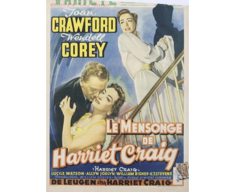 A vintage film poster 'Le Mensonge de Harriet Craig'. Harriet Craig (1950), Joan Crawford and Wendell Corey. Printed in Belgi