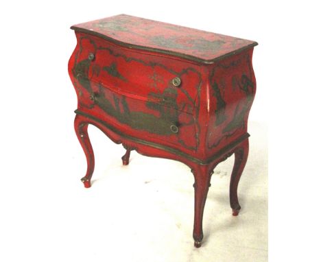Nanny McPhee (2005) film movie prop - chest of drawers. chinoiserie style two drawers on cabriole supports with red and gilt 