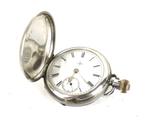 W Ehrhard, London. a silver hunter-cased keyless pocket watch, No.331036, circa 1901. The 51mm diameter four-piece hinged cas
