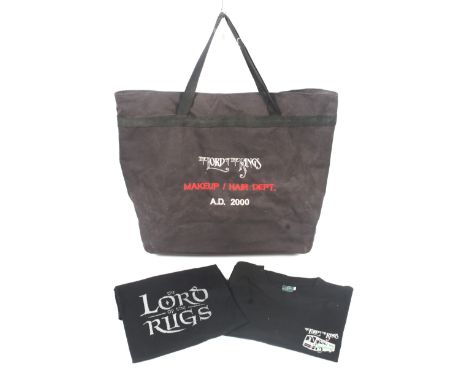 Lord of the Rings - 'Makeup / Hair Dept. AD2000' black canvas holdall bag and two t-shirts. One of only 20 made !  L53cm x D1
