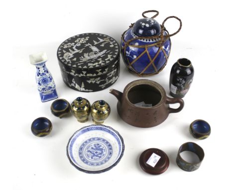 A small group of Chinese and other collectables. Including an Yixing teapot (without lid), a blue and white ginger jar (lid n