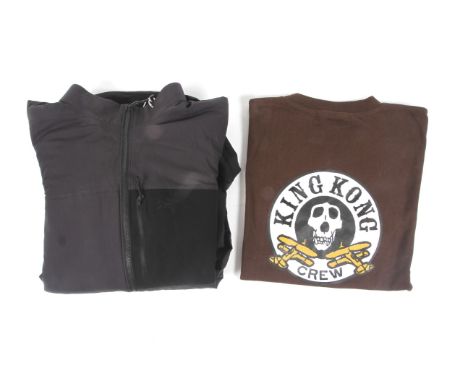 King Kong Crew t-shirt & a jacket with Venom II patch. Brown t-shirt size L and black jacket size XLThis item comes from the 