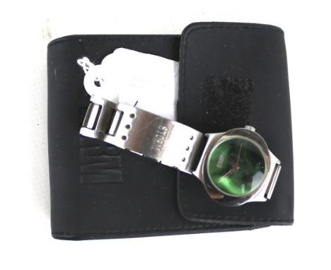 Storm, Orbital, a lady's stainless steel oval bracelet watch, circa. 2001. Ref 9243, with a green dial with skeleton hands an