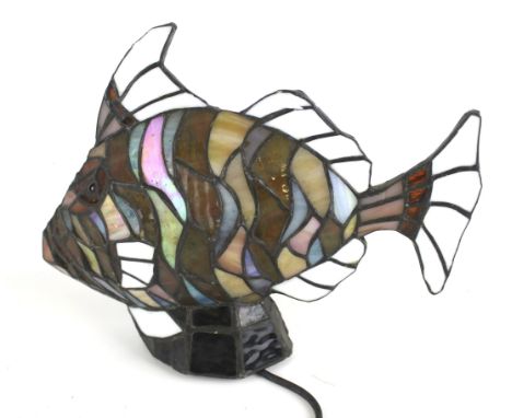 A Tiffany Style leaded coloured glass table lamp. Modelled as a tropical fish, H21cm