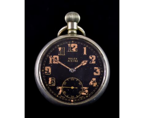 A World War II Field Watch, by Rolex, No. A12162, nickel case, 50mm diameter, black dial with luminous Arabic numerals and su
