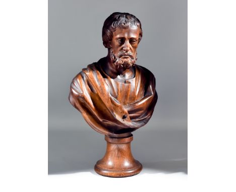 19th Century School - Carved fruitwood portrait sculpture of a bearded man wearing the dress of a Senotorial-ranking notable,