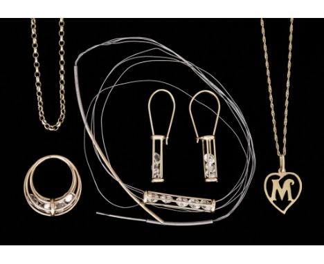 A Quantity of Mixed Gold,&nbsp;comprising - a suite of 14ct gold wire jewellery, a ring, size M, earrings for pierced ears an