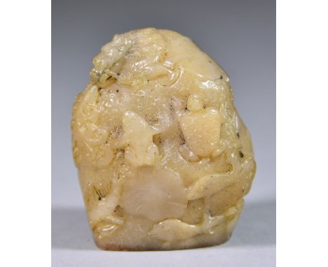 A Chinese Jade Seal, Qing 18th/19th Century, carved with a dragon, toad, crab, turtle, snake, shrimp and other animals,&nbsp;