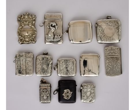 Ten Silver and Sterling Silver Vesta Cases, by various makers and dates, including a small Continental vesta stamped 800 stan