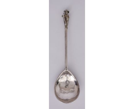 A Henry VIII Silver and Parcel Gilt Apostle Spoon, with maker's mark, appears to be a heart in a heart, London 1532, with fig