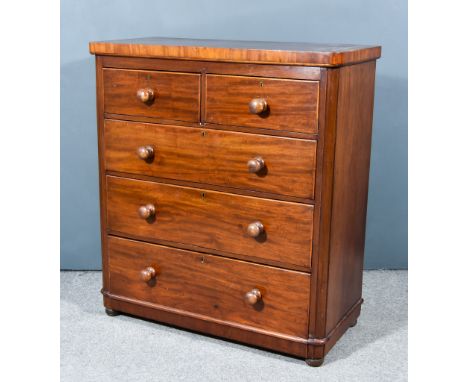 A Victorian Mahogany Chest of Drawers, with square edge to top, fitted two short and three long graduated drawers, on plinth 