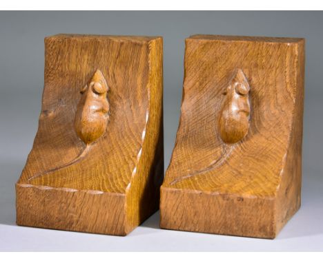 A Pair of Robert "Mouseman" Thompson of Kilburn Oak Bookends, of good colour, 6ins highBoth appear to be in good condition wi