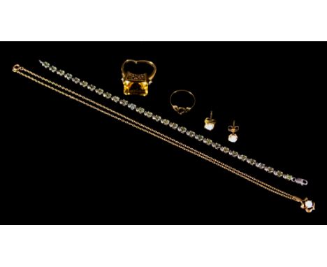 A Mixed Lot of Gem Set Jewellery, comprising - 9ct gold opal pendant on fine gold chain and matching earrings, for pierced ea