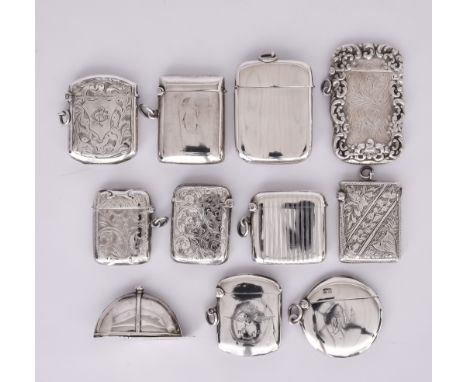 Eleven Silver Vesta Cases, by various makers and dates, including a Continental novelty jockey cap pattern vesta, stamped 925