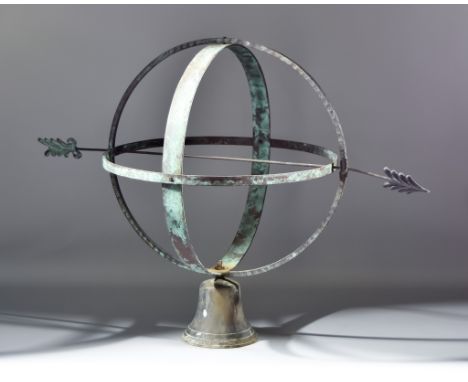 A Copper and Brass Armillary Sphere, 20th Century, on bell-shaped base, 24ins highThere are Roman numerals to the inner edge 