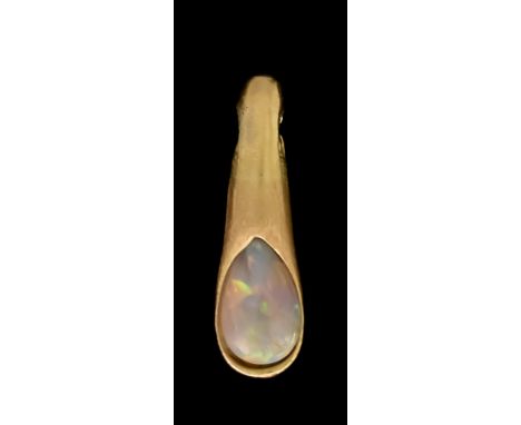 An Opal Pendant, set with a tear drop opal, approximately 13mm x 8mm, gross weight 6.7g
Note: Metal unmarked but tests as 14c