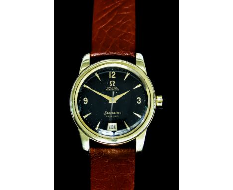 A Gentleman's Automatic Wristwatch,&nbsp;by Omega, Model SeaMaster Calendar, 34mm diameter 14ct gold capped and stainless ste