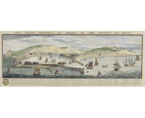 Samuel and Nathaniel Buck (1696-1779 and 1695-1775) - Coloured engraving - "South Prospect of Dover in the County of Kent", 9