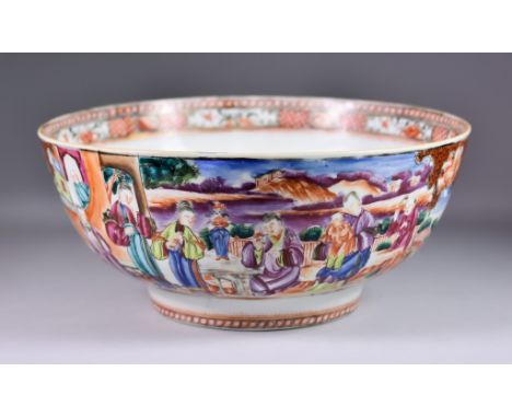A Chinese Famille Rose&nbsp;Export Porcelain&nbsp;Circular Bowl, Qianlong, enamelled in colours with figures on terraces with