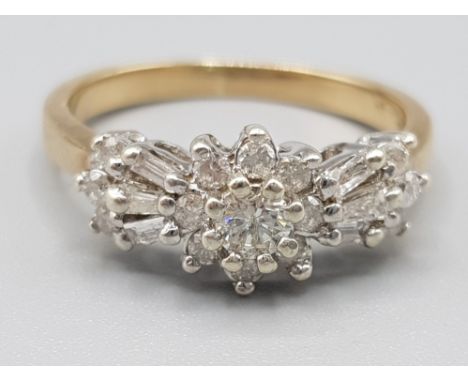 9ct gold diamond fancy cocktail ring. Approx .50ct 3.1g size L1/2