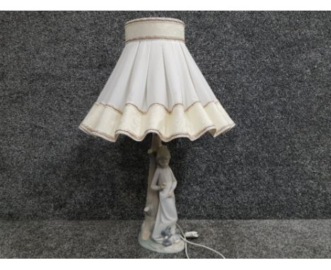 Nao by Lladro table lamp with shade &amp; figured base - girl with puppy