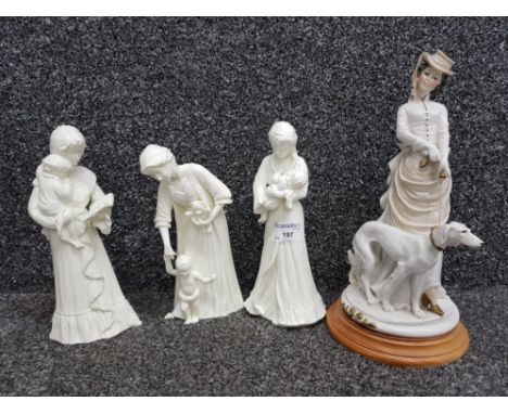 Three Royal Worcester figures to include Sweet Dreams, and a lady with Saluki, with indistinct signature.