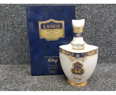 Limited edition bottle of Langs select scotch whisky - year of the dog, 750ml, genuine Wade porcelain gilded with 24ct gold, 