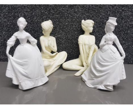 2 Royal Worcester lady figures coming of age &amp; Equestrienne plus 2 x old Tupton ware seated ladies